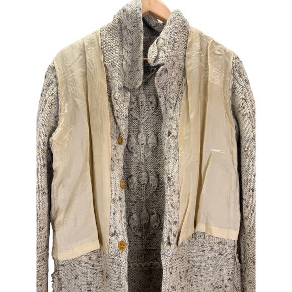 VTG Handmade Knit Cardigan Womens M L Brown Beige Cable Knit Fishermans Sweater - Picture 7 of 10